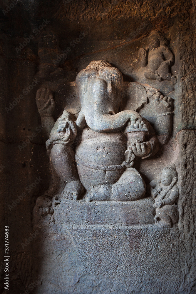 Ganesha carving at Kailash Temple, Ellora