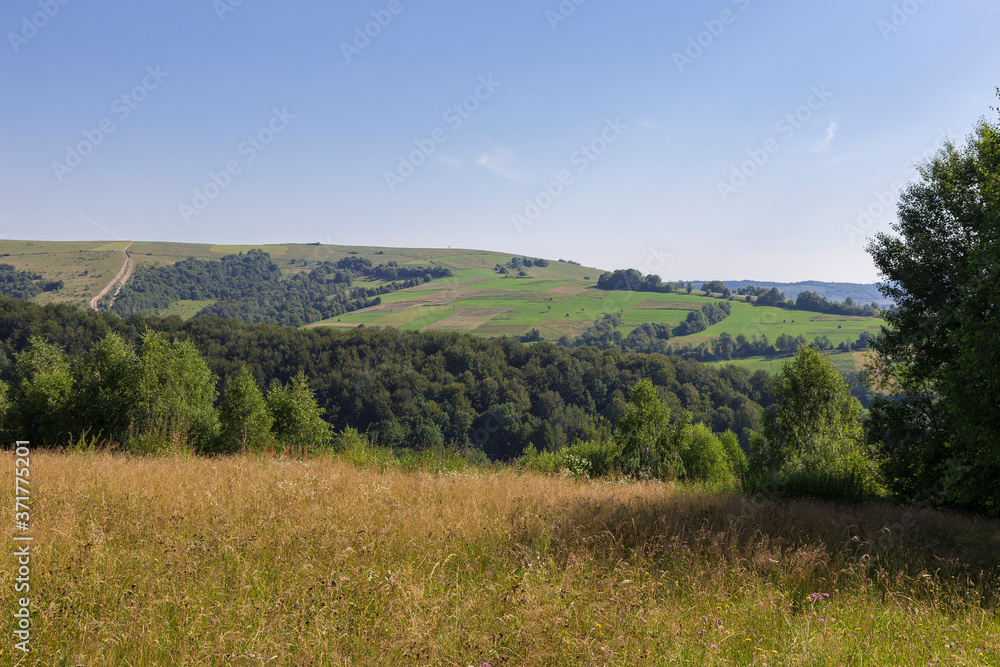 Carpathians mountain landscape in nice day. Mountains and forest on a sunny summer day. Ukrainian Carpathians The main watershed, Mount Pikuy Carpathians mountain landscape in nice day. Mountains and forest on a sunny summer day. Ukrainian Carpathians The main watershed, Mount Pikuy