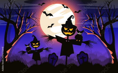 Scarecrow Halloween Background - Vector Illustration