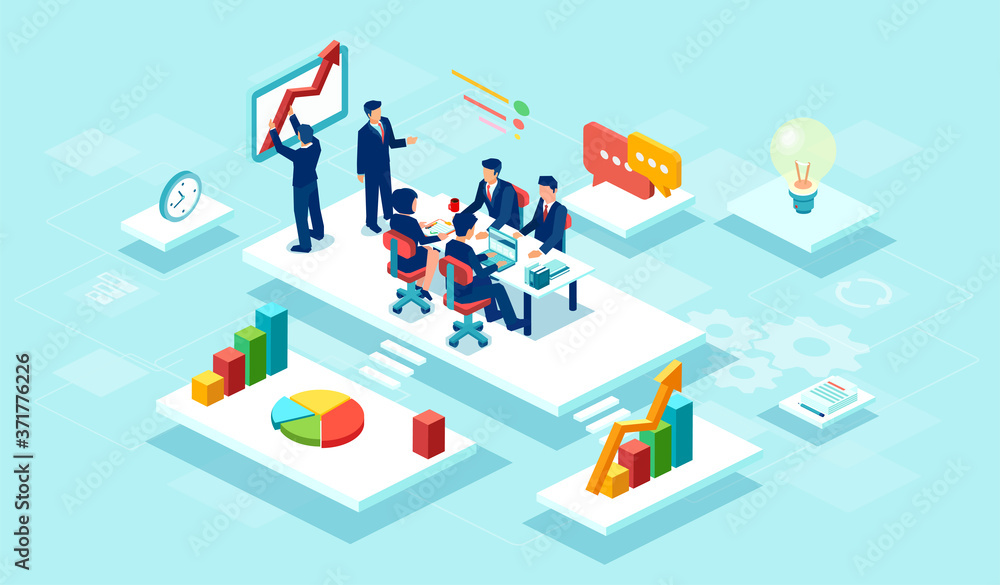Vector of business people working as a team to grow company profits Vector of business people working as a team to grow company profits