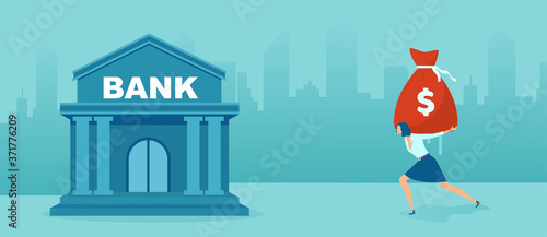 Vector of a business woman carrying a sack of money to the bank