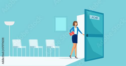 Vector of a business woman entering an office for job interview