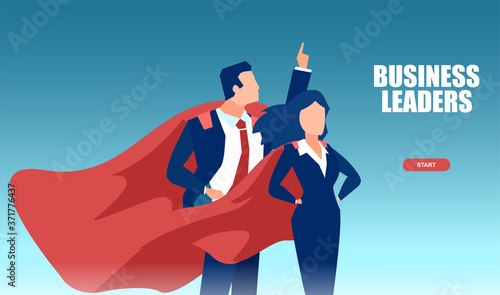 Vector of a young business leaders man and woman wearing red cape