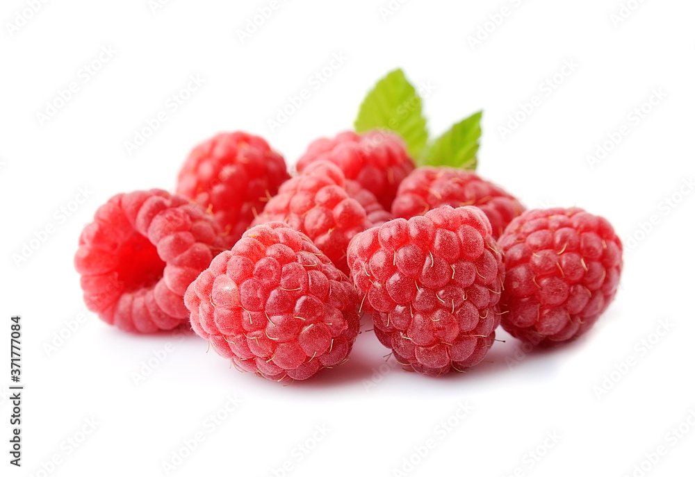 Sweet raspberry with leaves