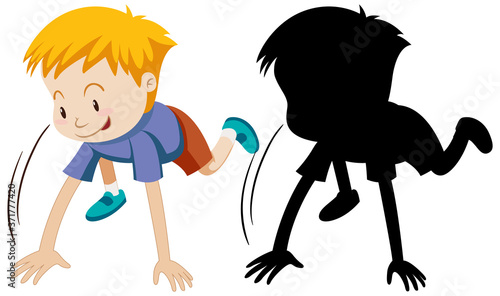 Boy posing starting run with its silhouette