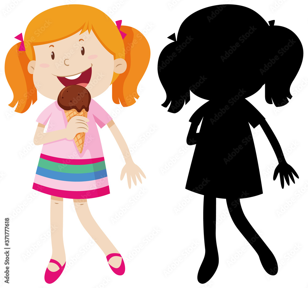 Girl eating ice cream in colour and silhouette