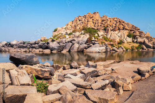 Mountain with boulders in Hampi