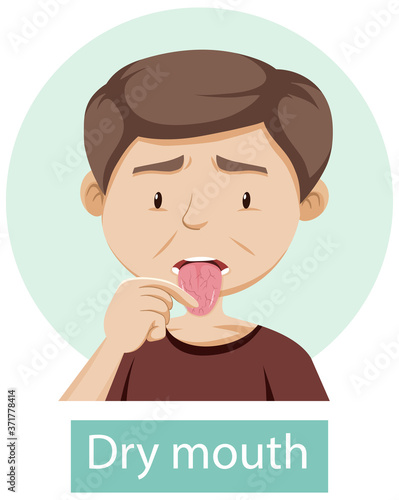 Cartoon character with dry mouth symptoms