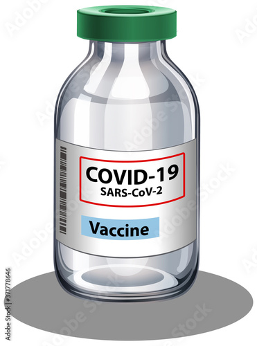 Coronavirus vaccine bottle on white background