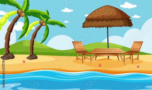 Summer beach with coconut trees scene