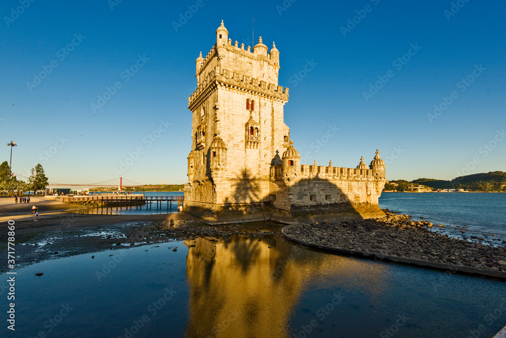  sunset on the Belem Tower in Lisbon, portugal