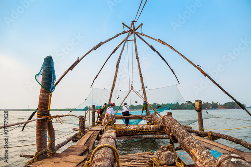 Chinese fishing nets in Cochin photo