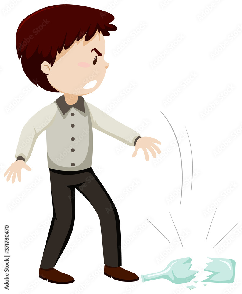 Man throw the bottle glass with angry mood cartoon character isolated on white background Man throw the bottle glass with angry mood cartoon character isolated on white background