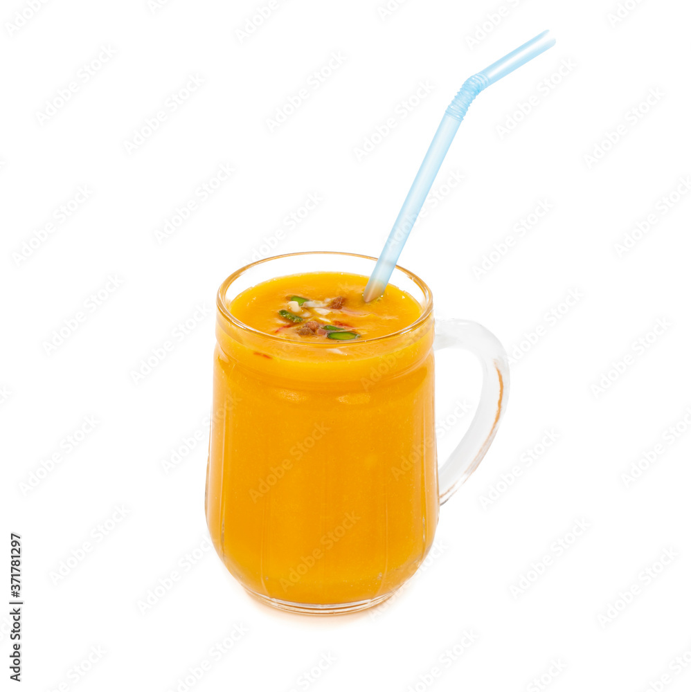Fresh mango fruit juice on white background Fresh mango fruit juice on white background