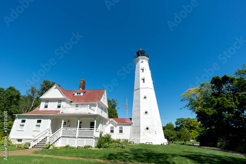 Lake Michigan lighthouse in summer 