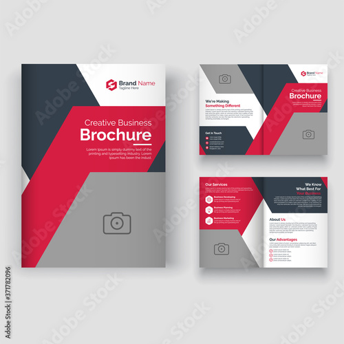 creative Brochure design. Multipurpose template with cover, back and inside pages. Trendy minimalist flat geometric design. 