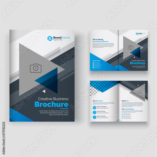 creative Brochure design. Multipurpose template with cover, back and inside pages. Trendy minimalist flat geometric design. 