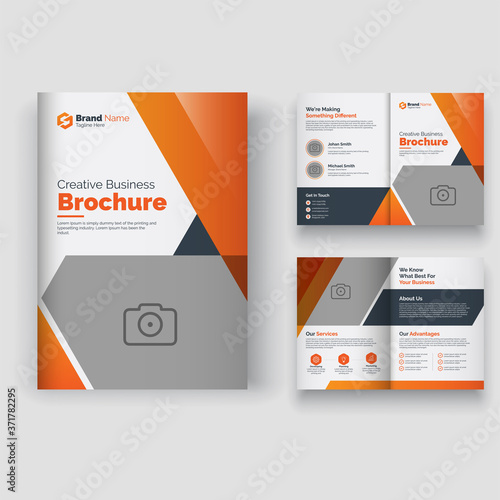 creative Brochure design. Multipurpose template with cover, back and inside pages. Trendy minimalist flat geometric design. 