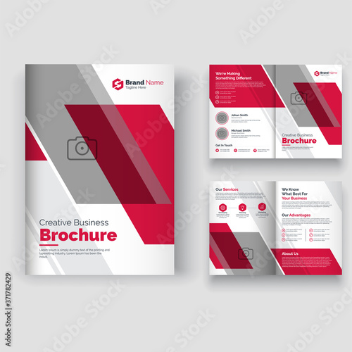 creative Brochure design. Multipurpose template with cover, back and inside pages. Trendy minimalist flat geometric design. 