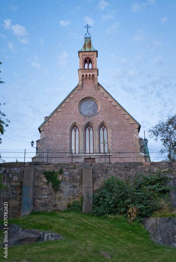 Northern European church landscape, evening