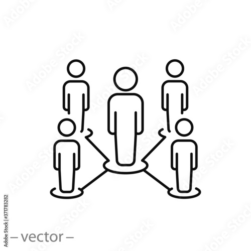 responsible manager icon, corporate director with employee team, management concept, thin line symbol on a white background, editable stroke vector illustration eps10
