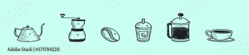 set of coffee element and icon design template with various models. vector illustration isolated on blue