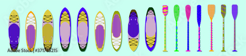 set of paddle board icon design template with various models for girl and boy. vector illustration