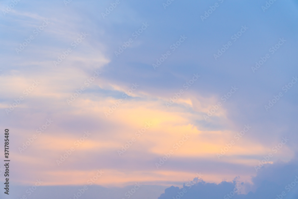 Beautiful colorful sunset sky with cloud in a holiday for background or wallpaper. Twilight scene.