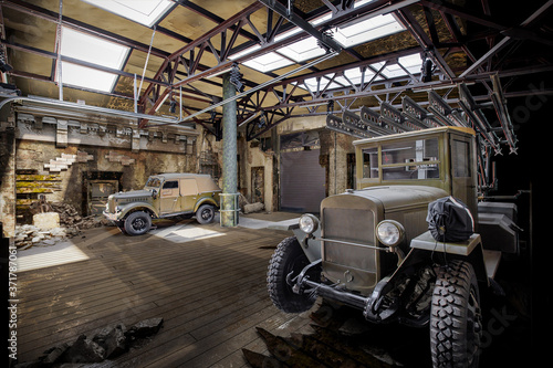 old truck in a factory