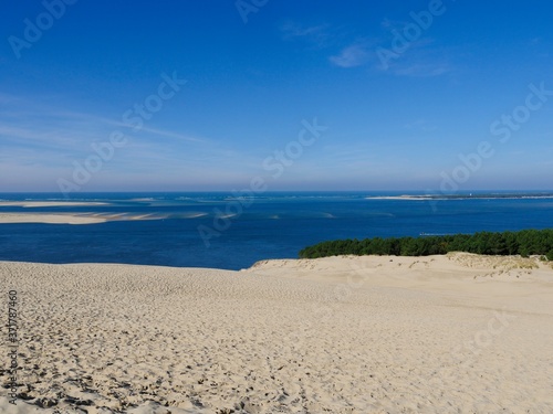 The Pilat Dune or Pyla Dune, on the edge of the forest of Landes de Gascogne on the Silver Coast at the entrance to the Arcachon Basin, is the highest dune in Europe, Aquitaine, France