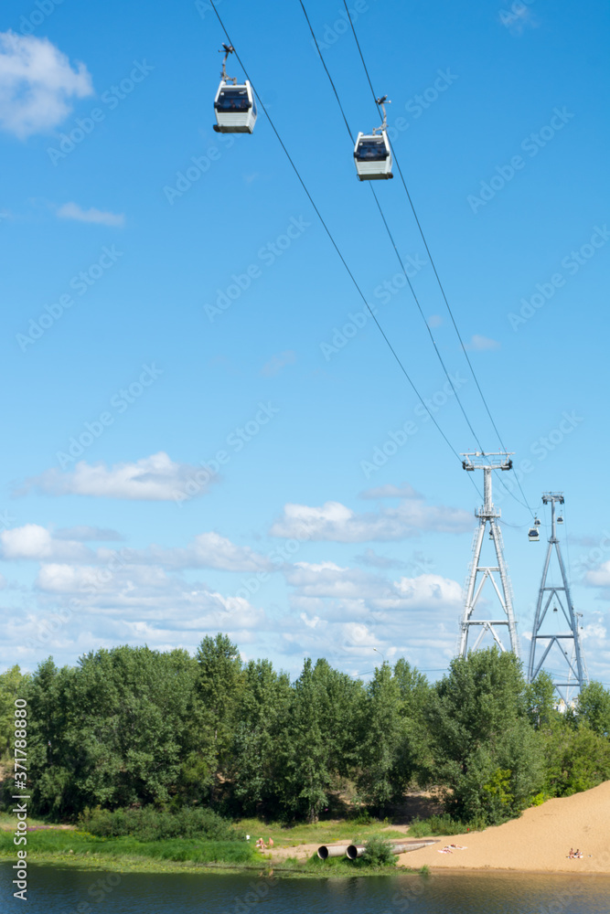 view of the cable car towers in Nizhny Novgorod