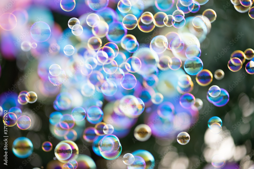 Lots of soap bubbles floating beautifully
