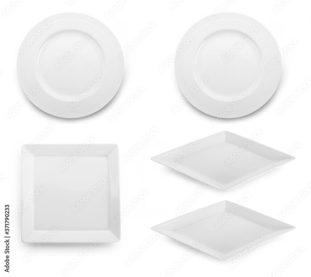 set of white plate on white background set of white plate on white background