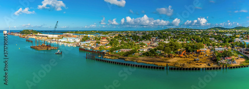 A panorama view across the port in St Johns, Antigua photo