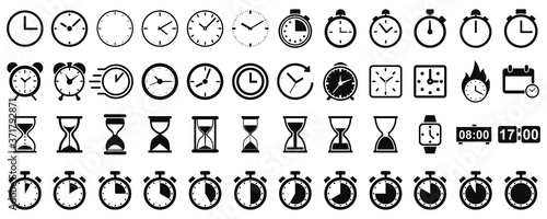 Set hourglass icons, sandglass timer, clock flat icon, time management – vector
