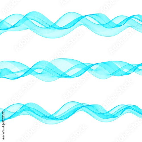 Vector set of blue waves. Abstract design elements. © guroolga