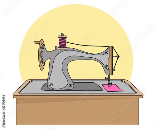 Sewing machine on a white background. Cartoon. Vector illustration.