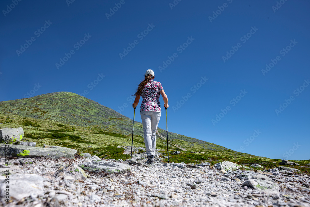 Frau beim Wandern im Rondane Nationalpark, Norwegen