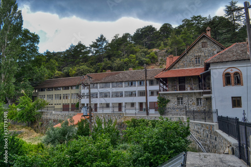 Buildings on the territory of the Trooditissa Monastery - the male monastery of the Paphos Metropolis of the Cyprus Orthodox Church, located in the Troodos Mountains