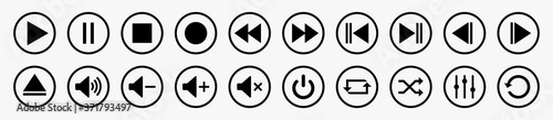 Media player control icon set, multimedia symbols and audio – stock vector