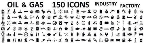Set 150 oil and gas factory industry isolated icons – stock vector