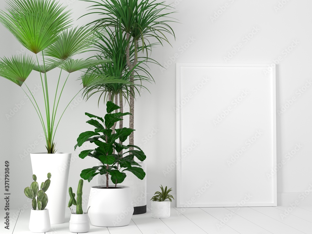 Mockup empty photo frame in white room. 3D rendering. Mockup empty photo frame in white room. 3D rendering.