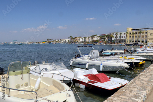 Boats moored at the port of Porto Cesareo, Lecce, Salento, Puglia, Italy