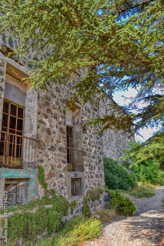 The abandoned Berengaria Hotel is the famous Cypriot resort of the mid-20th century in the mountainous region of Troodos  Cyprus.  The hotel resembles an ominous medieval castle.