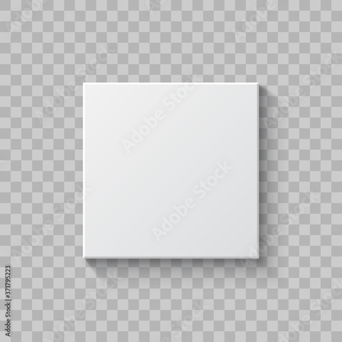 Close gift box, realistic paper white square box top view, box cover, container mockup, empty carton package - stock vector