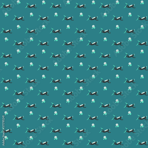 Scuba diving with oxygen cylinder in deep blue sea with bubbles repeat pattern