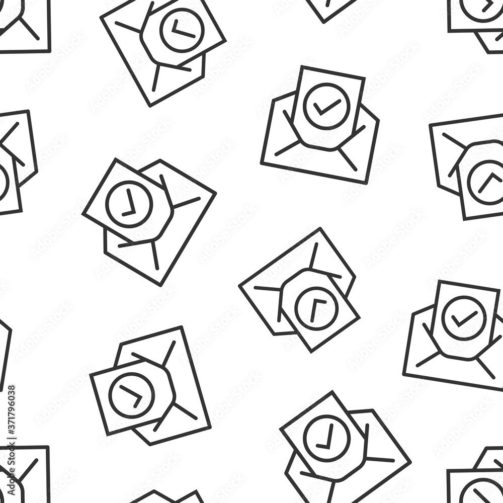Envelope with confirmed document icon in flat style. Verify vector illustration on white isolated background. Receive seamless pattern business concept. Envelope with confirmed document icon in flat style. Verify vector illustration on white isolated background. Receive seamless pattern business concept.