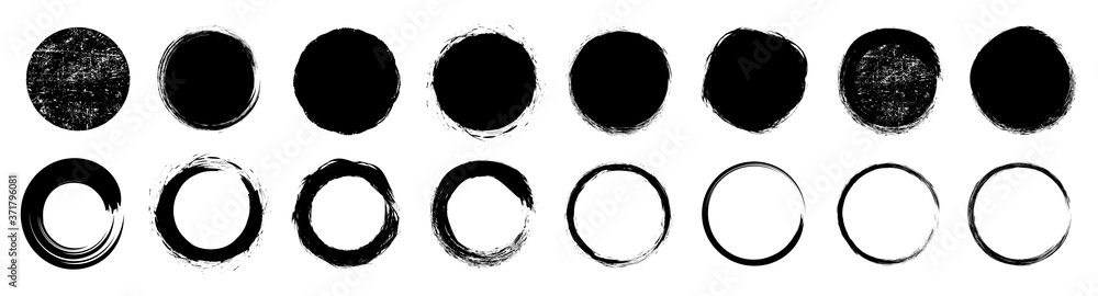 Set different circle brush strokes, hand drawn paint brush circle logo ...