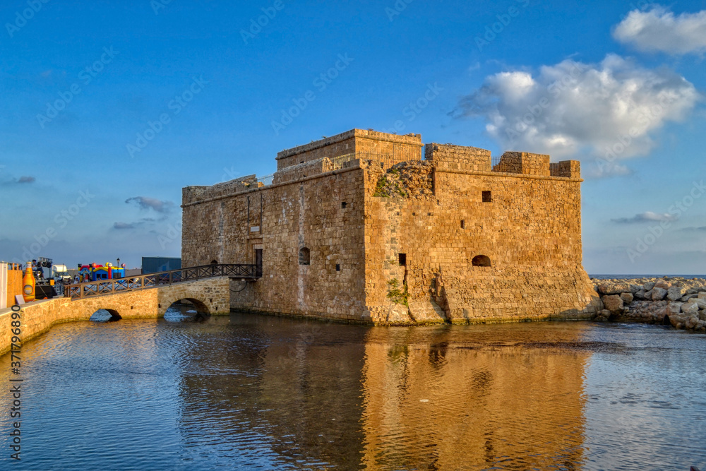 Paphos Castle is located on the edge of Paphos harbour, Cyprus. The medieval fort is a defensive structure rebuilt by the Turks.