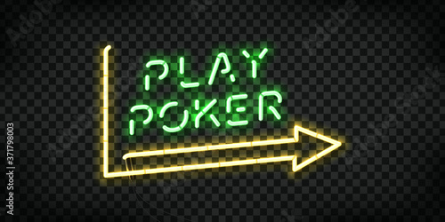 Vector realistic isolated neon sign of Play Poker logo for template decoration and covering on the transparent background. Concept of casino.